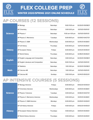 Spring 2021 AP Test Prep Class Schedule